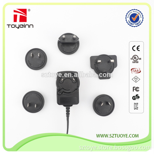 CE GS UL FCC RoHS input 100v 240v AC to power supply 12V 1A DC interchangeable plug power adapter